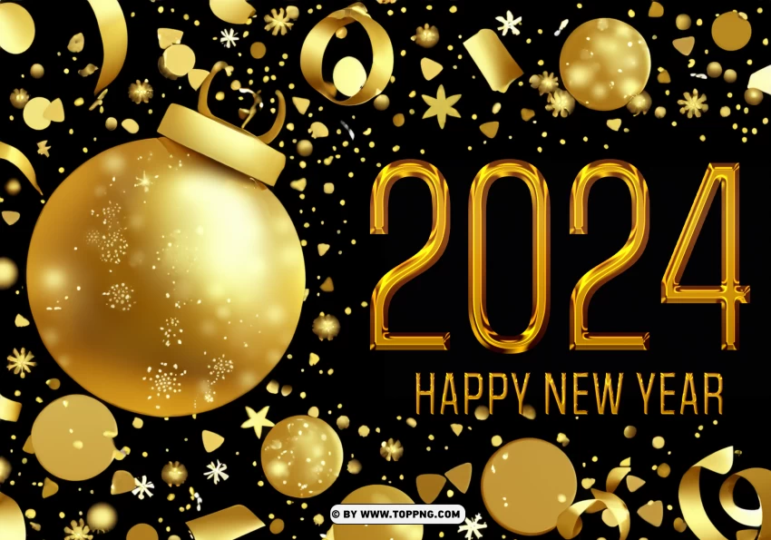 2024 Gold Card Design For Happy New Year Hd Image PNG Transparent Background