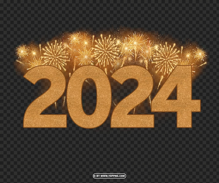 2024 Gold Firework For Graphic Design PNG Transparent Background