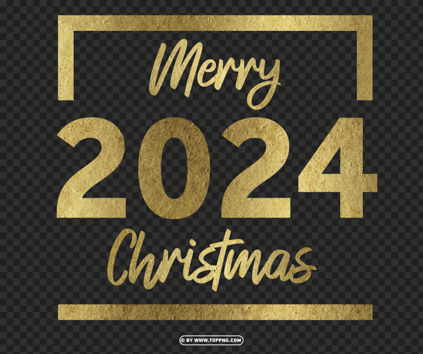 2024 Gold Merry Christmas Design PNG Transparent Background