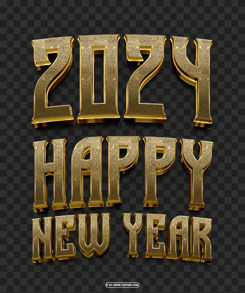 2024 Happy New Year 3d Golden Design PNG Transparent Background