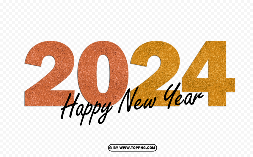 2024 Happy New Year Beautiful Glitter Effect PNG Transparent Background