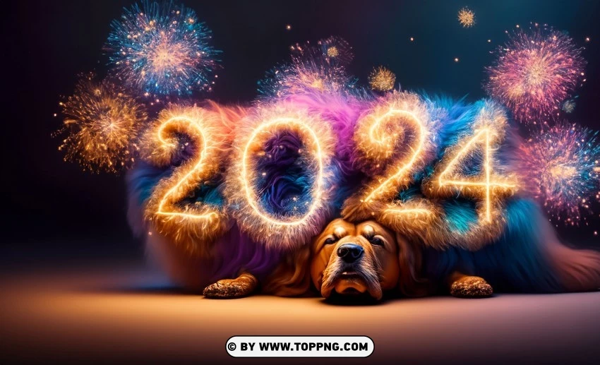 New Year 2024, Rococo Dog, Trendy Aesthetics, Vibrant Colors, Greeting Card, Festive Canine, Joyful Tones