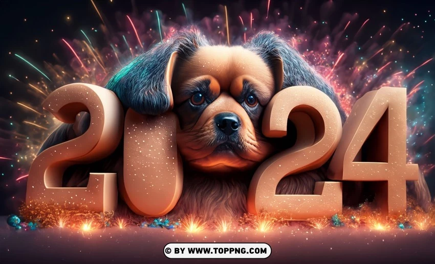 New Year 2024, Rococo Dog, Trendy Aesthetics, Vibrant Colors, Greeting Card, Festive Canine, Joyful Tones