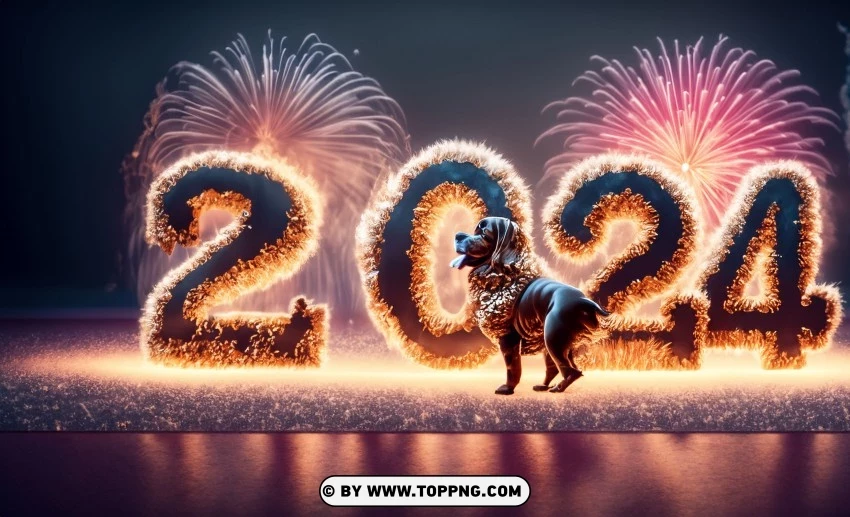 New Year 2024, Rococo Dog, Trendy Aesthetics, Vibrant Colors, Greeting Card, Festive Canine, Joyful Tones