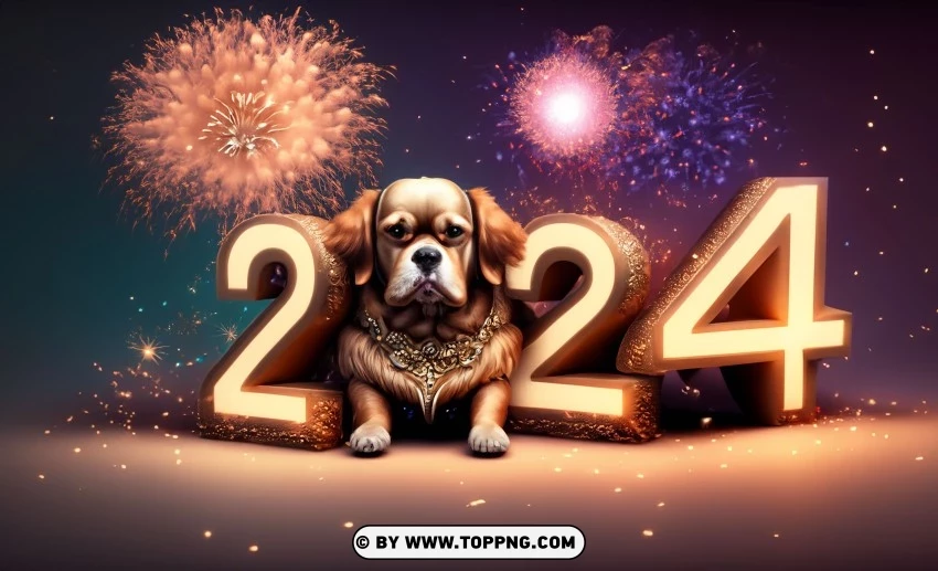 New Year 2024, Rococo Dog, Trendy Aesthetics, Vibrant Colors, Greeting Card, Festive Canine, Joyful Tones