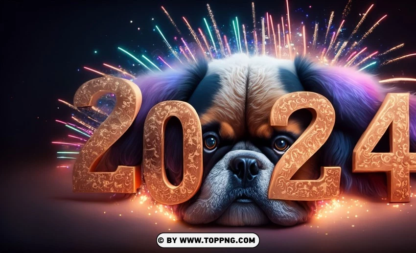 New Year 2024, Rococo Dog, Trendy Aesthetics, Vibrant Colors, Greeting Card, Festive Canine, Joyful Tones