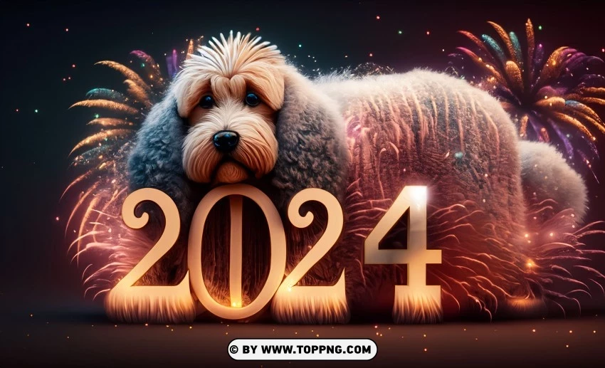 New Year 2024, Rococo Dog, Trendy Aesthetics, Vibrant Colors, Greeting Card, Festive Canine, Joyful Tones