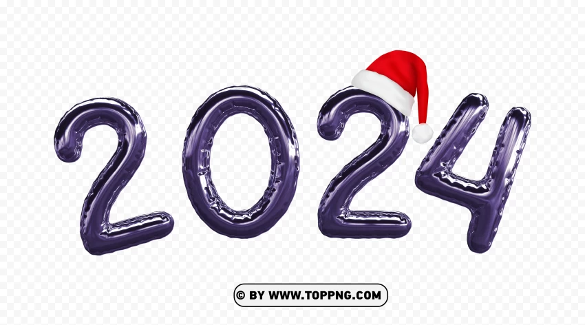 2024 Purple Balloons Style With Santa Hat Hd PNG Transparent Background