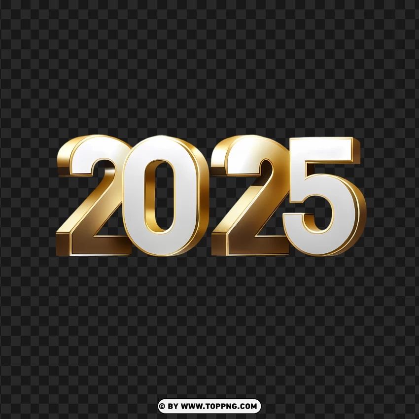 2025 Bold Gold And White 3d Typography PNG Transparent Background