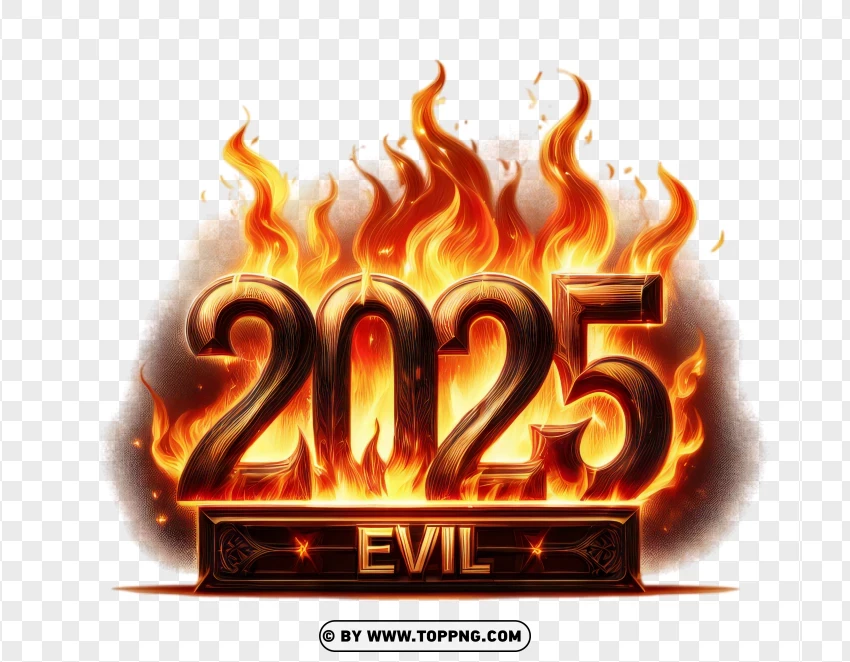 2025 Fire Evil Text Design PNG Transparent Background