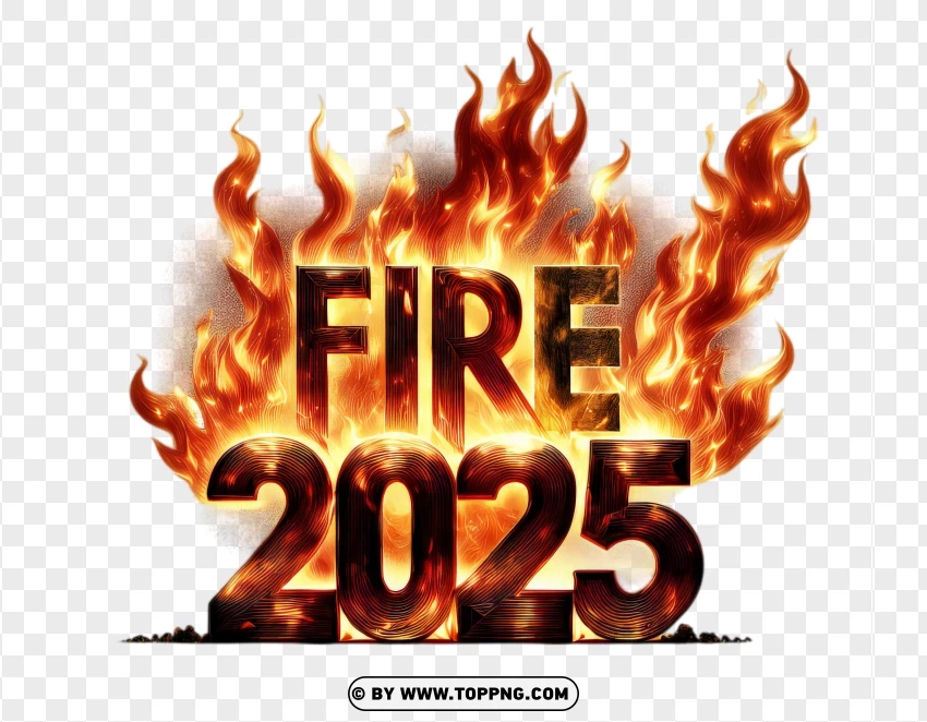 2025 Fire Flames Text Effect PNG Transparent Background