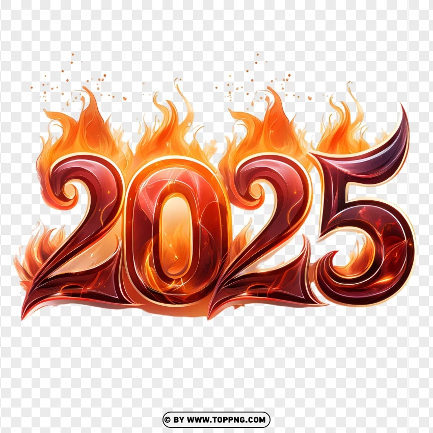 2025 Flaming Numbers For New Year Celebration PNG Transparent Background