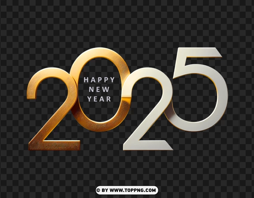 2025 Gold And White Happy New Year Design PNG Transparent Background