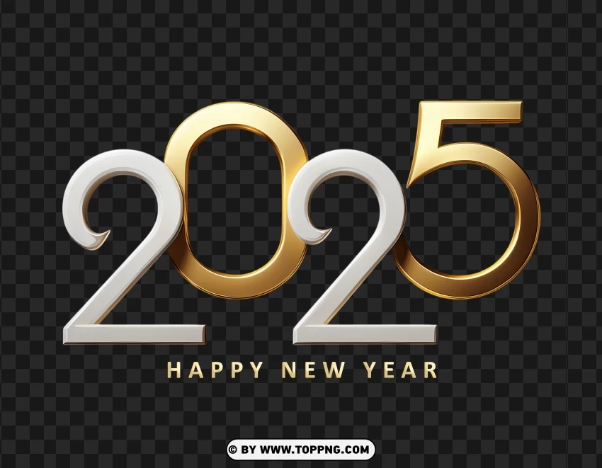 2025 Gold And White Happy New Year Typography PNG Transparent Background