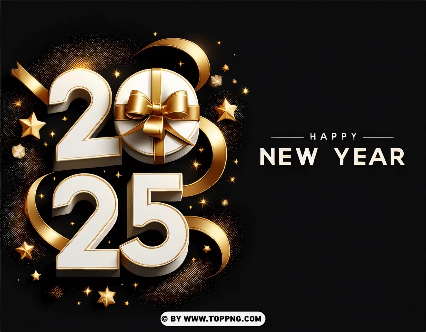 2025 Happy New Year 3d Gold And White Banner Template PNG Transparent Background