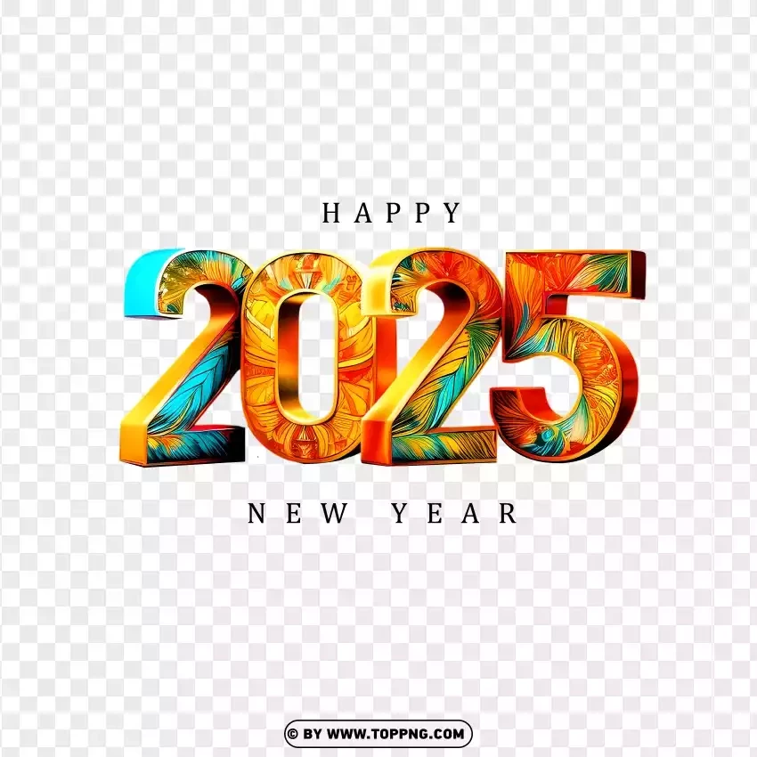 2025 Happy New Year Design With Floral Patterns PNG Transparent Background