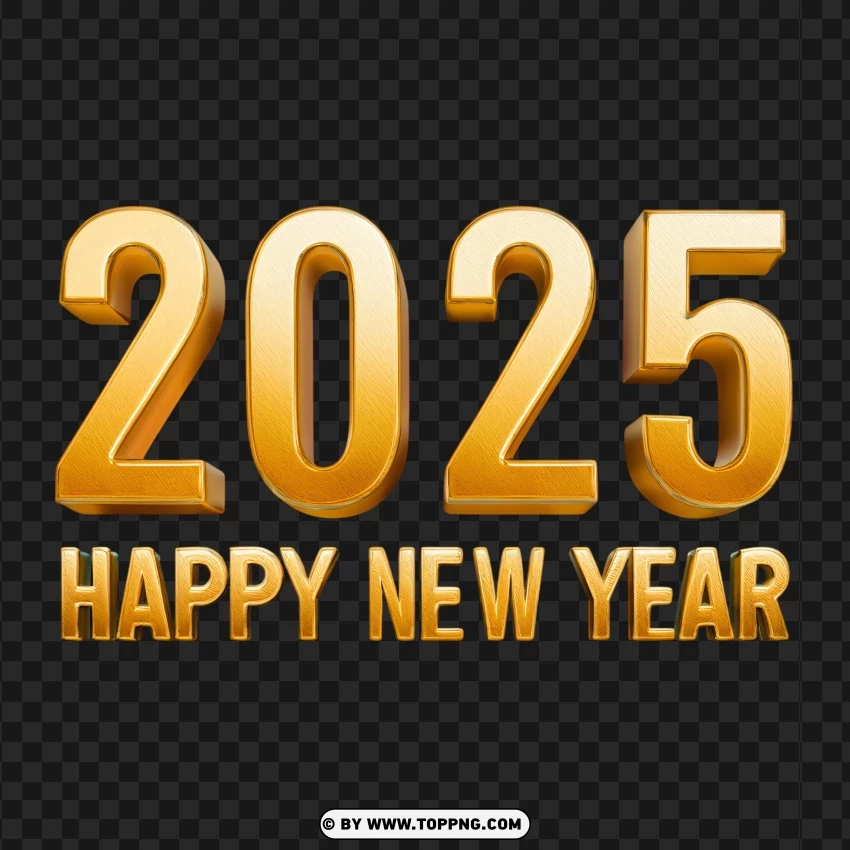 2025 Happy New Year Gold 3d Text PNG Transparent Background