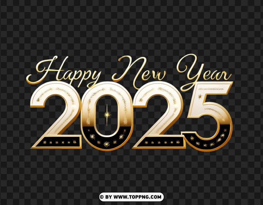 2025 Happy New Year Gold Elegant Typography PNG Transparent Background