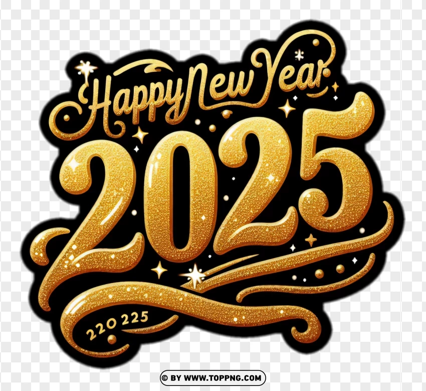 2025 Happy New Year Gold Sparkle Text PNG Transparent Background