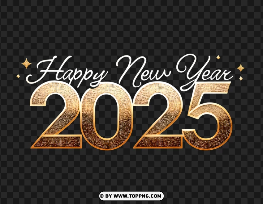 2025 Happy New Year Golden Dotted Text PNG Transparent Background