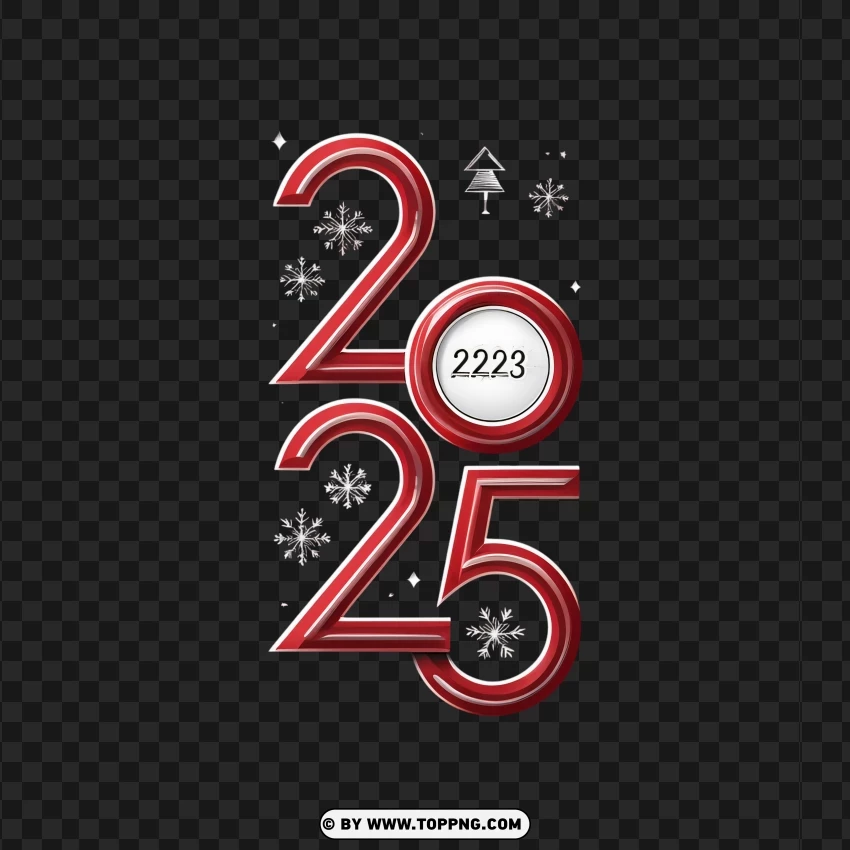 2025 Happy New Year Vertical Red Lettering PNG Transparent Background