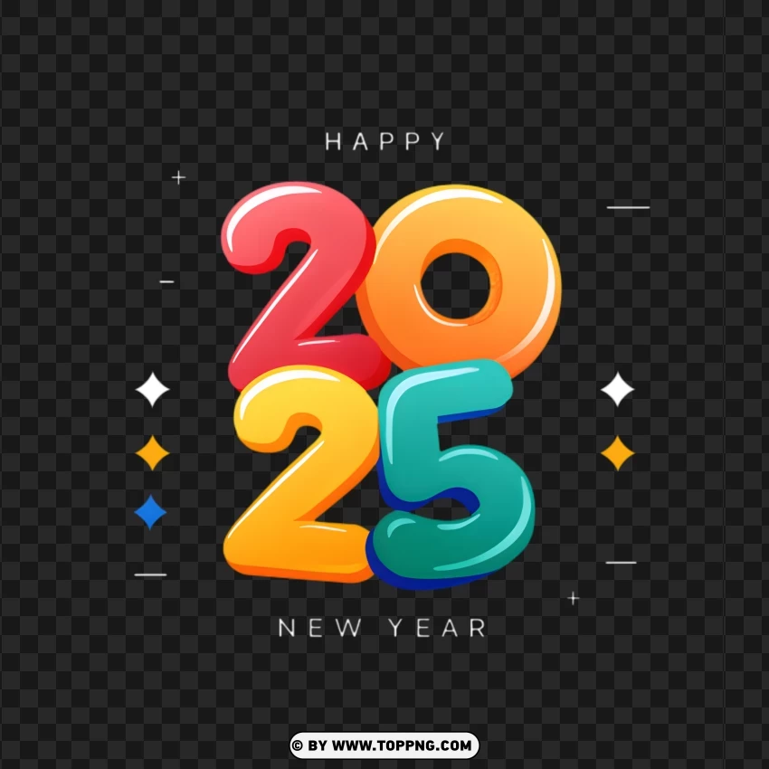 2025 Happy New Year With Colorful Vector PNG Transparent Background