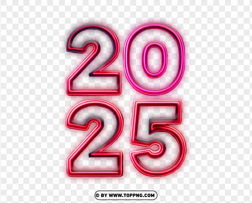 2025 Happy New Year with Neon Pink and Red Outline Design png