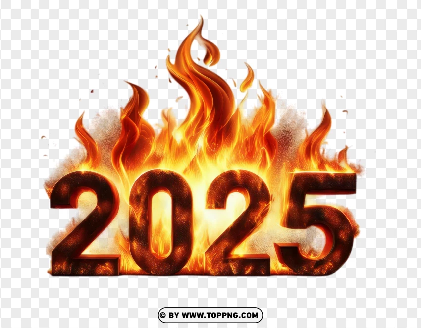 2025 In Blazing Fire Design PNG Transparent Background