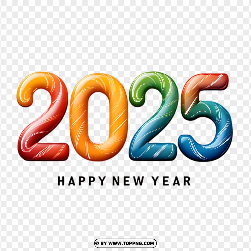 2025 New Year Bold Multicolor Design PNG Transparent Background