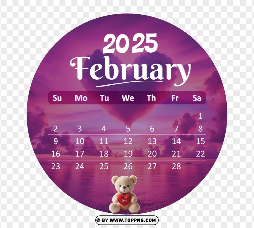 2025 New Year February Monthly Calendar Design PNG Transparent Background