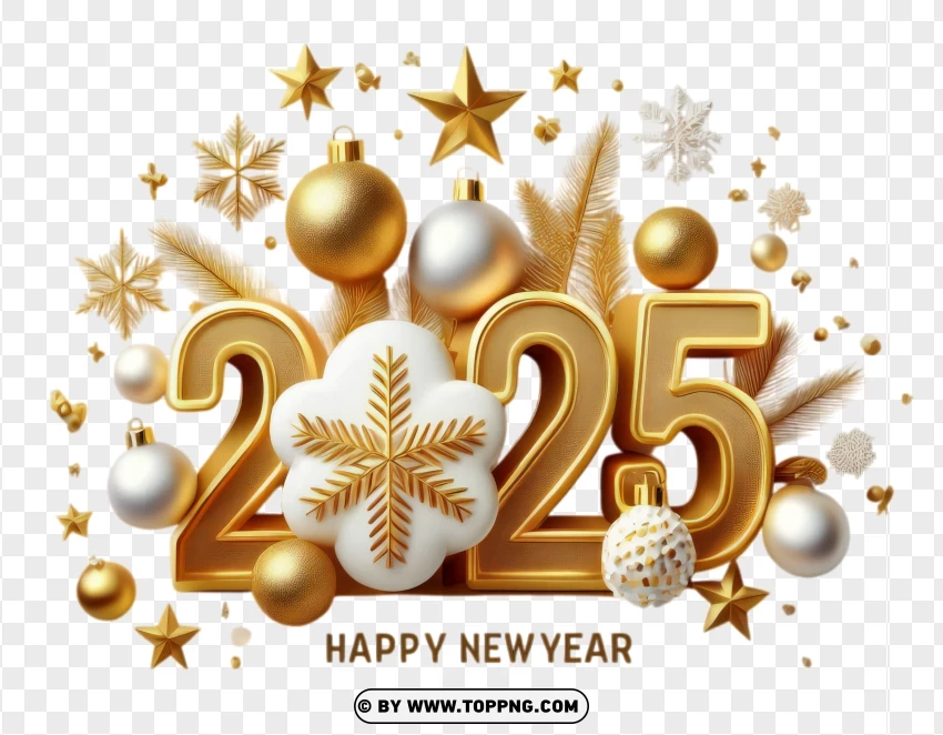 2025 New Year Gold And Silver Celebration With Festive Decorations PNG Transparent Background