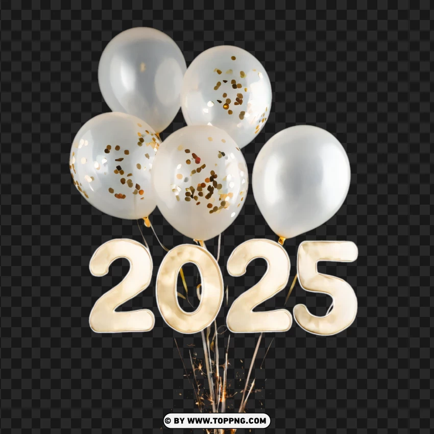 2025 Elegant White And Gold Balloons PNG Transparent Background