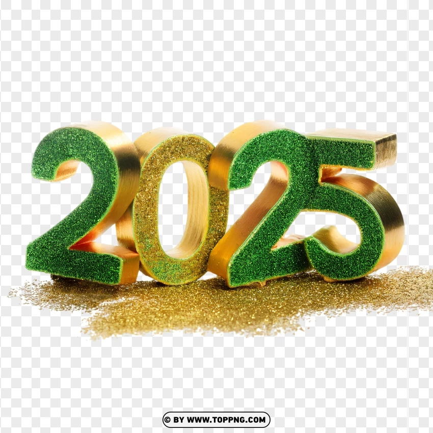 2025 With Green And Gold Glitter Decorations PNG Transparent Background