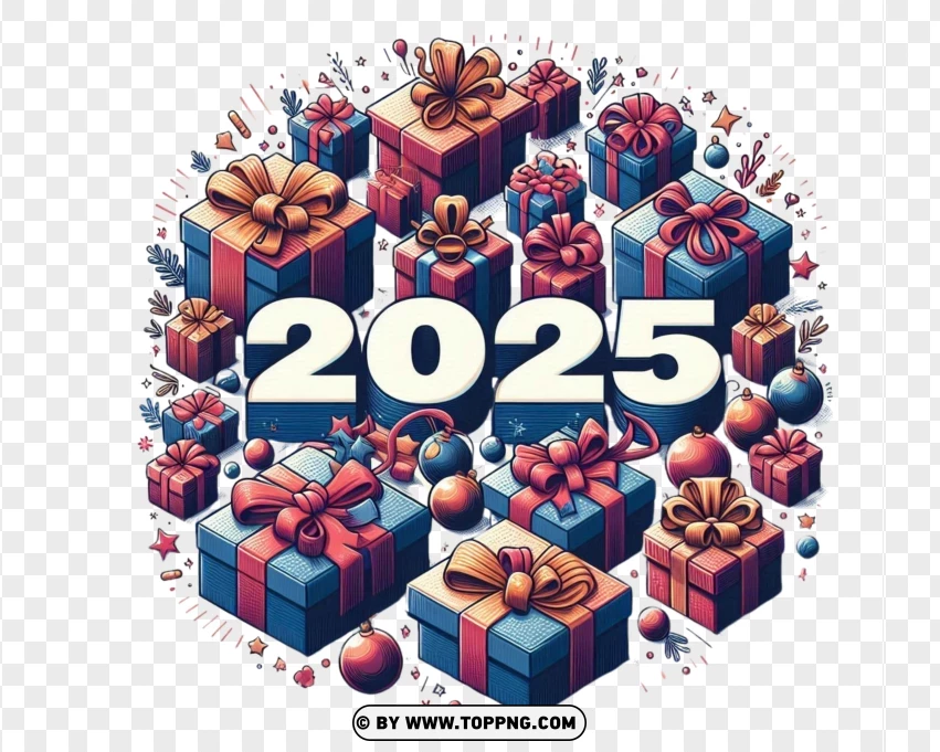 2025 Text With Present Vector PNG Transparent Background