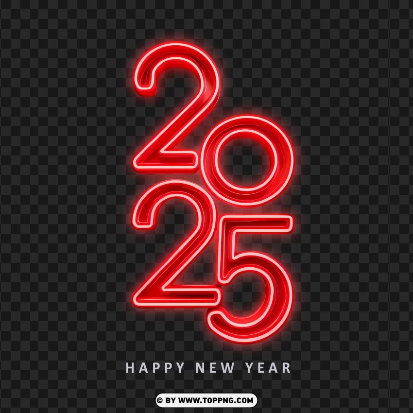 Happy New Year 2025 In Vertical Red Neon Letters PNG Transparent Background