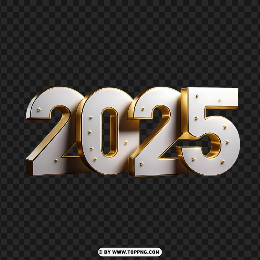 2025 White Gold And 3d Typography With Star Accents PNG Transparent Background