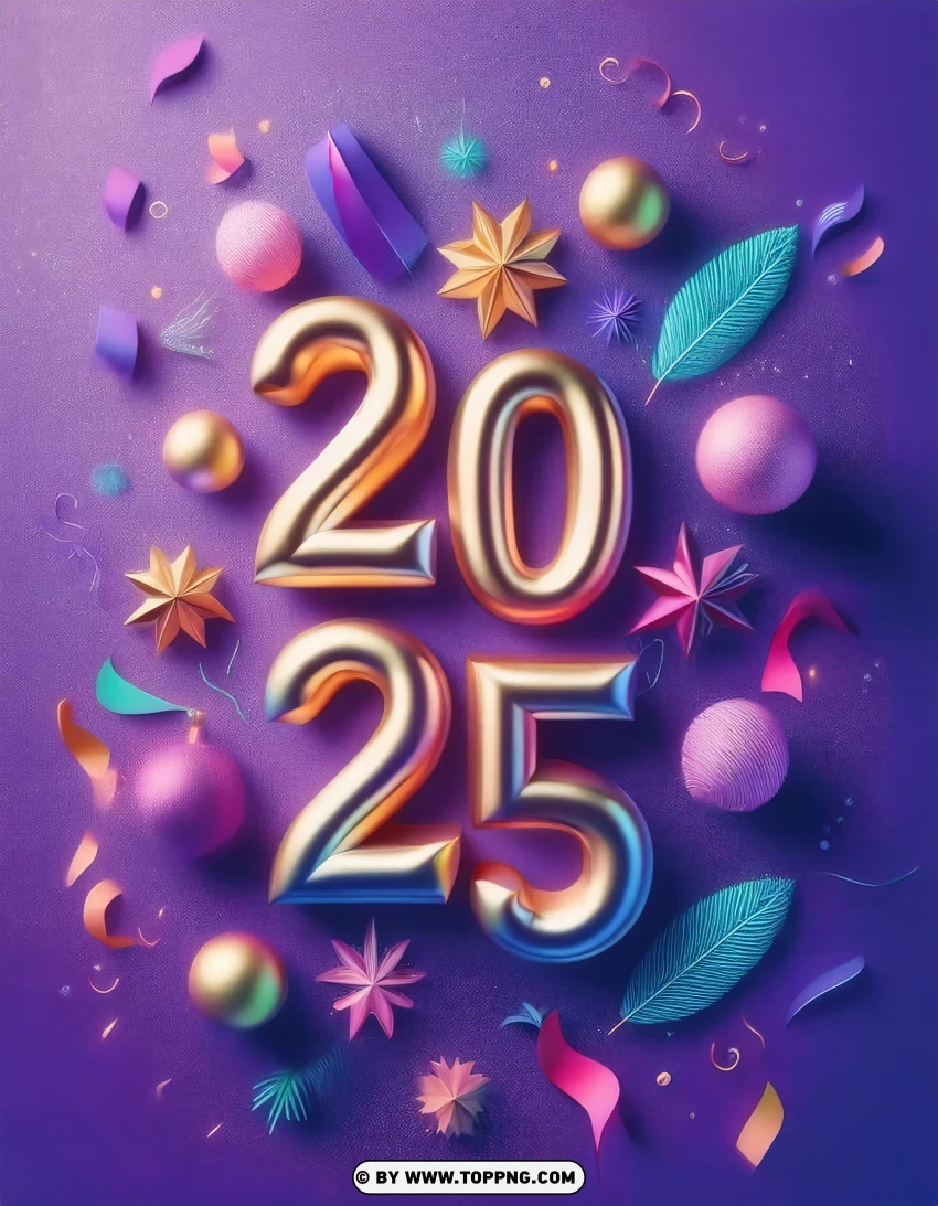 Elegant Purple 2025 Celebration Card With Decorations PNG Transparent Background