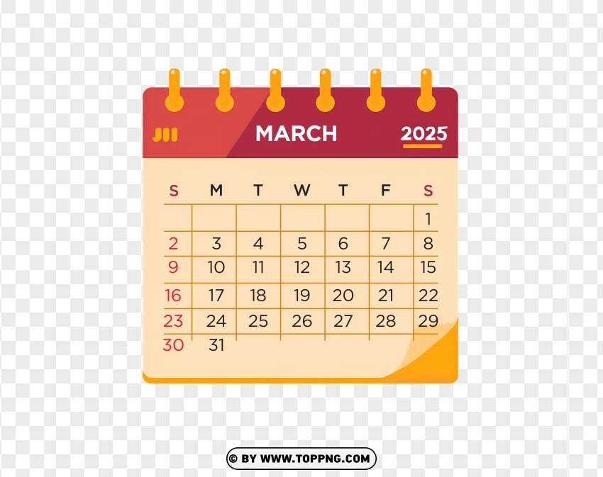 March 2025 Calendar PNG Transparent Background