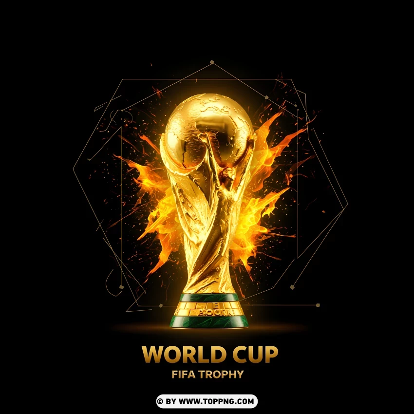 FIFA World Cup trophy with fiery glowing background and intense flame effects.