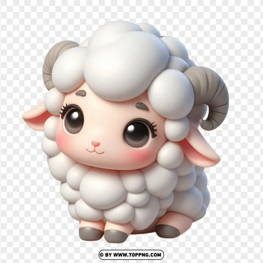 3d Cute Kawaii Baby Lamb Cartoon With Horn PNG Transparent Background