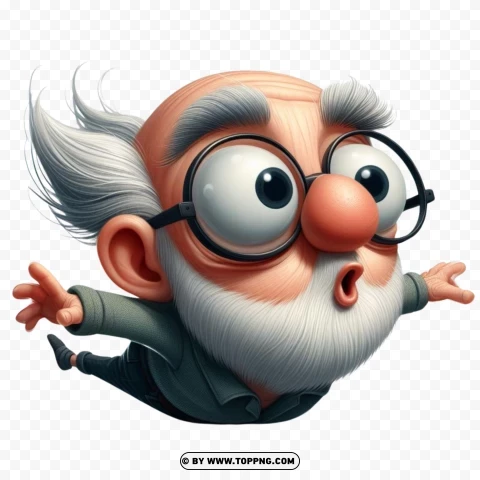 3d Flying Old Man Silly Expression PNG Transparent Background