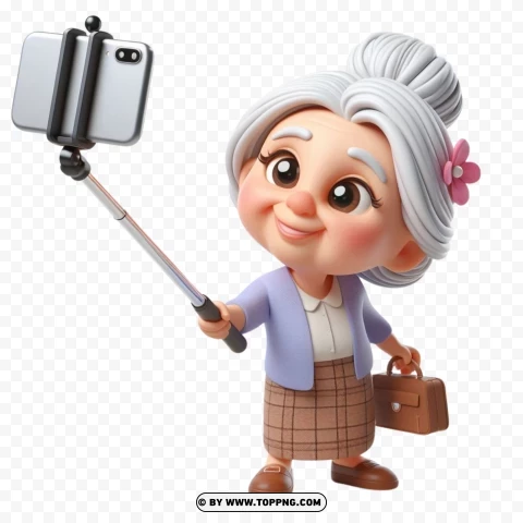 3D Old Woman,  3D character, Selfie,character,   cartoon,   senior,   elderly