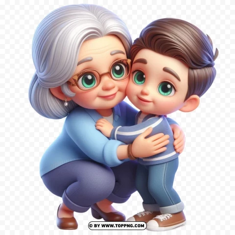 3d Grandmother Hugging Her Grandson Image PNG Transparent Background