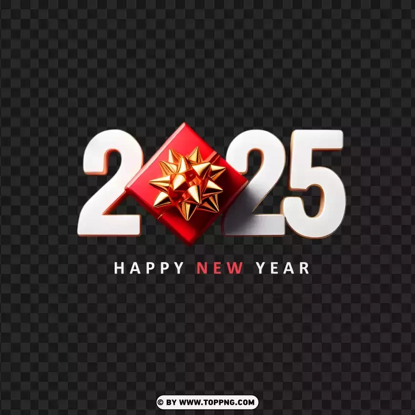 3d Happy 2025 With A Red Gift Box Design PNG Transparent Background