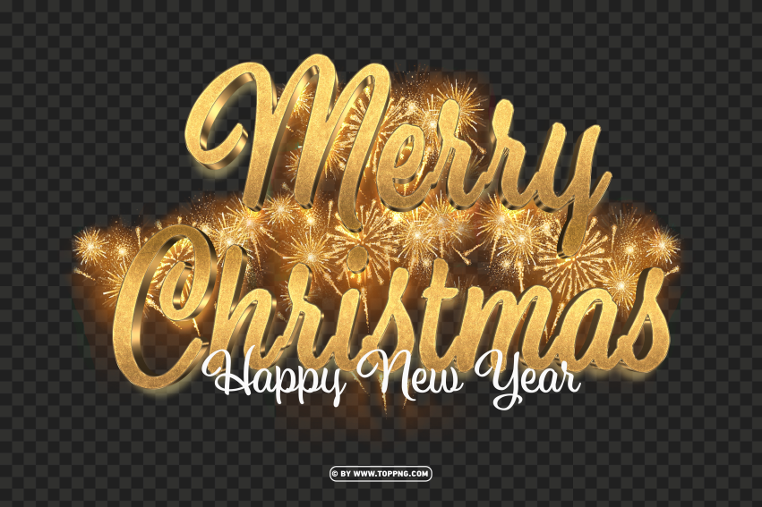 3d Merry Christmas Luxury Gold With Fireworks PNG Transparent Background