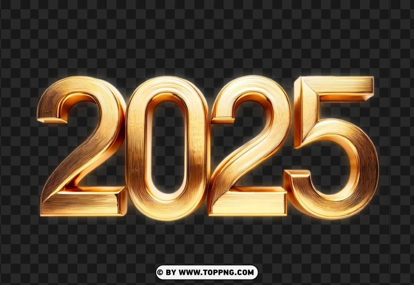 3d Metallic Gold 2025 Numbers With Glossy Reflective Surface PNG Transparent Background