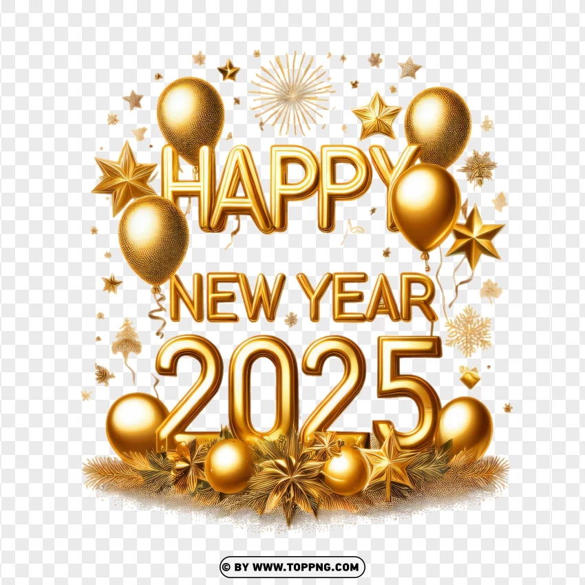 3d New Year 2025 Numbers And Gold Balloons For Festive Design PNG Transparent Background