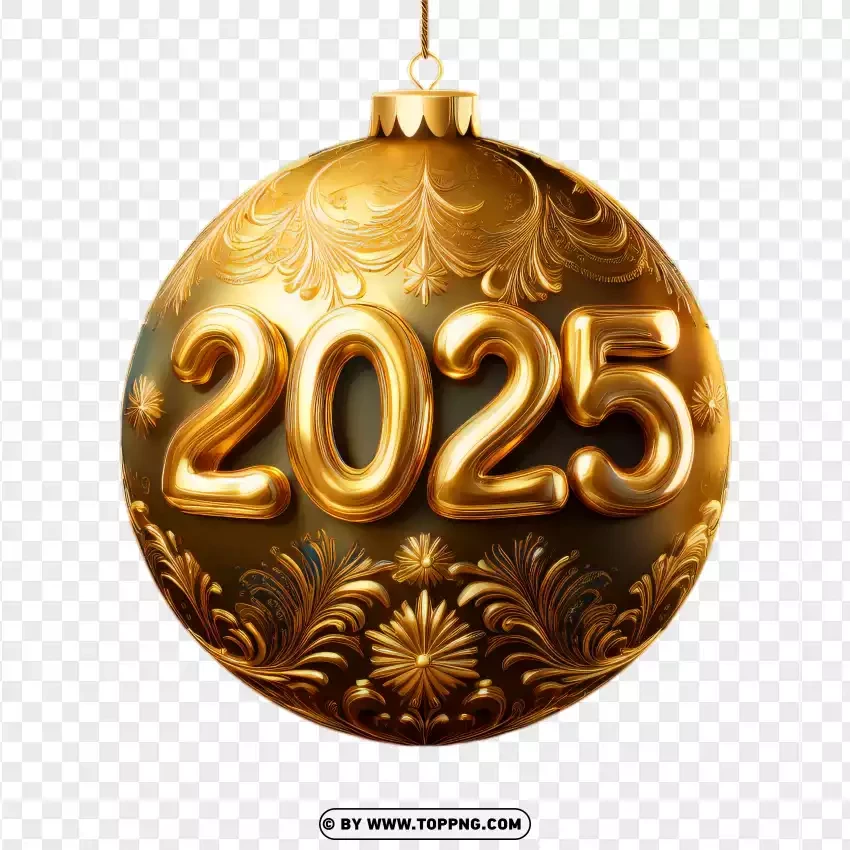 3d New Year 2025 With Gold Christmas Ball PNG Transparent Background