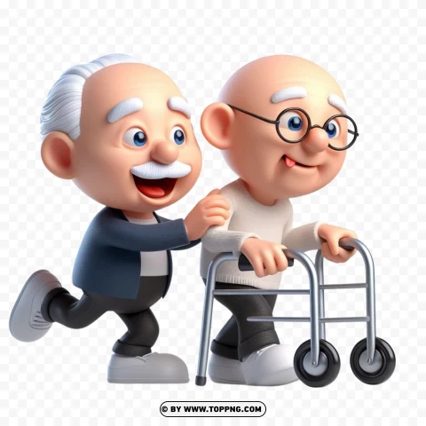 3d Old Man And Walker PNG Transparent Background