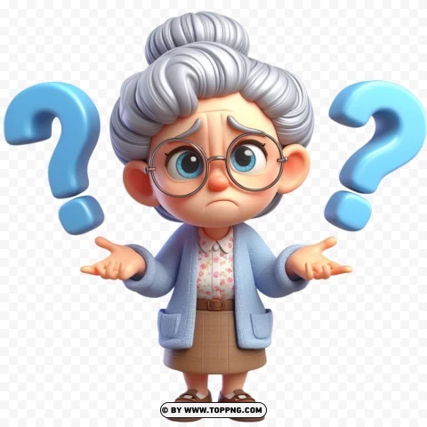 3D Old Woman,  3D character, worry,character,   cartoon,   senior,   elderly